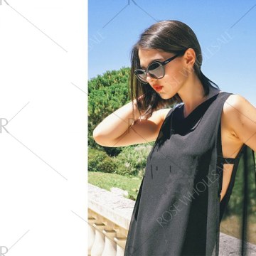 2016 new arrival summer style sexy high side split design woman sleeveless fashion chiffon dress - Black