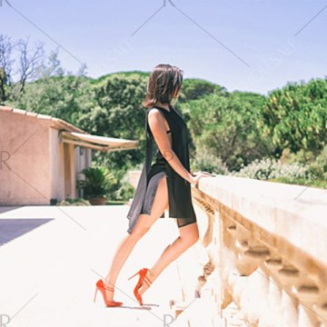 2016 new arrival summer style sexy high side split design woman sleeveless fashion chiffon dress - Black