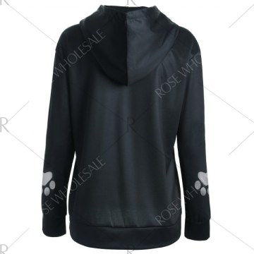 3D Dog Print Drop houlder Hoodie - Black