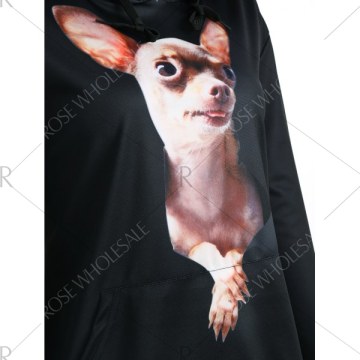 3D Dog Print Drop houlder Hoodie - Black