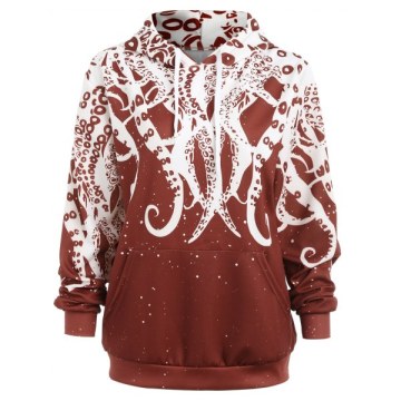 3D Octopus Kangaroo Pocket Hoodie - Blood Red