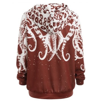 3D Octopus Kangaroo Pocket Hoodie - Blood Red