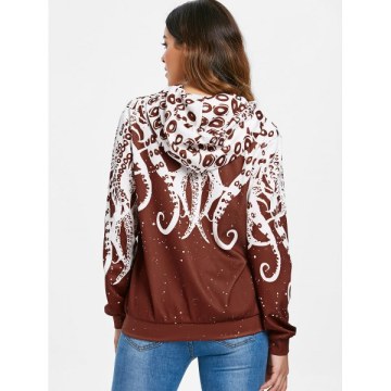 3D Octopus Kangaroo Pocket Hoodie - Blood Red