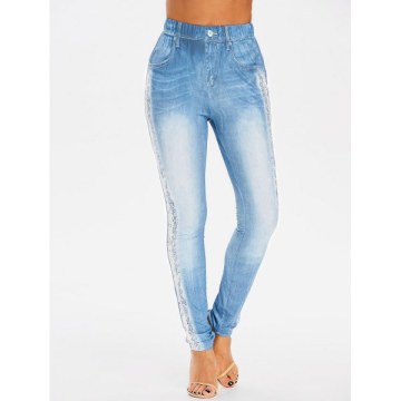 3D Print High Rise Jeggings - Denim Blue