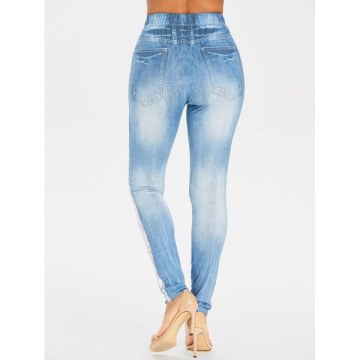 3D Print High Rise Jeggings - Denim Blue