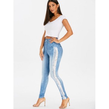 3D Print High Rise Jeggings - Denim Blue