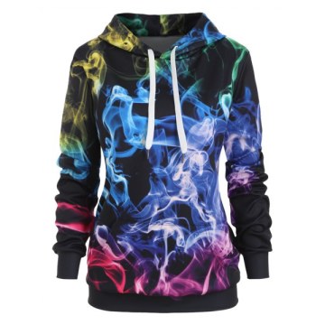 3D Smock Print Front Pocket Loose Hoodie -
