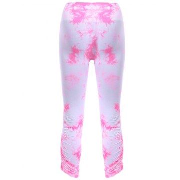 Active Elastic Waist Tie Dyed Women's Cropped Leggings - Pink