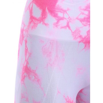 Active Elastic Waist Tie Dyed Women's Cropped Leggings - Pink