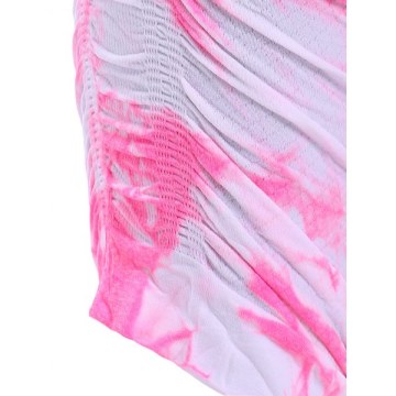 Active Elastic Waist Tie Dyed Women's Cropped Leggings - Pink