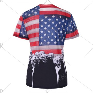 American Flag and Skull Printed T-shirt - Black