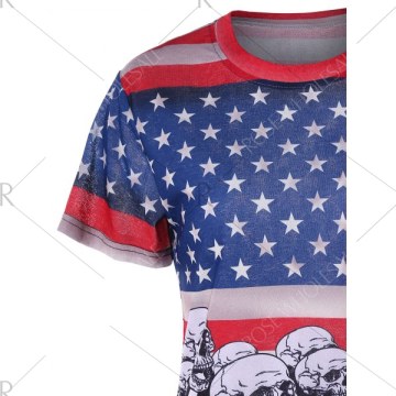 American Flag and Skull Printed T-shirt - Black