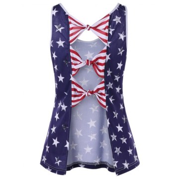 American Flag Backless Tank Top with Bowknot - Navy Blue