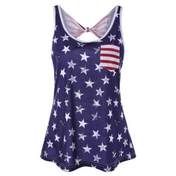 American Flag Backless Tank Top with Bowknot - Navy Blue