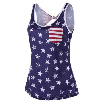 American Flag Backless Tank Top with Bowknot - Navy Blue