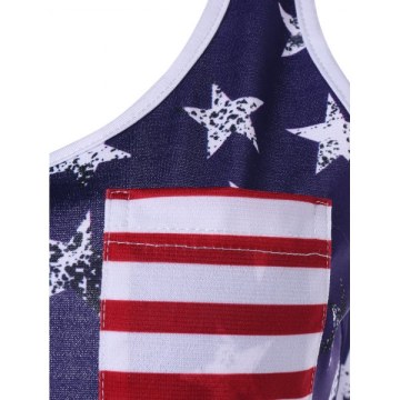 American Flag Backless Tank Top with Bowknot - Navy Blue