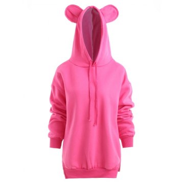 Animal Ears Fleece Hoodie - Violet Red