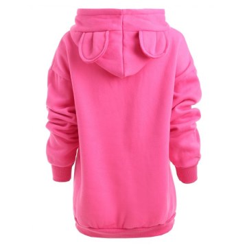 Animal Ears Fleece Hoodie - Violet Red