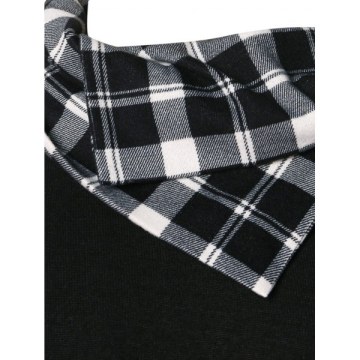 Asymmetric Checked Pattern Pile Heap Collar T-shirt - Black