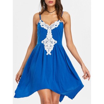 Asymmetric Color Block Cami Dress - Royal Blue