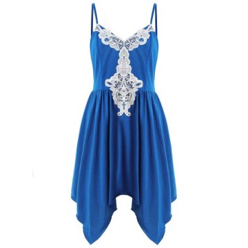 Asymmetric Color Block Cami Dress - Royal Blue