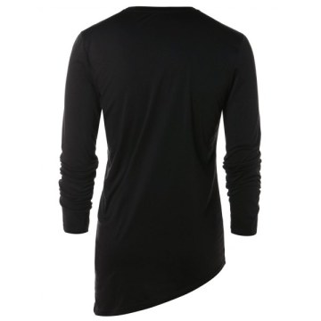 Asymmetric Color Block Long Sleeve T-shirt - Black