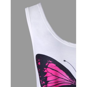 Asymmetrical Butterfly Print Ombre Color Tank Top - White
