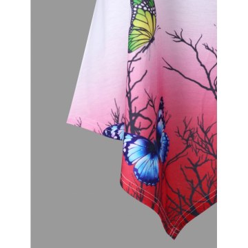 Asymmetrical Butterfly Print Ombre Color Tank Top - White