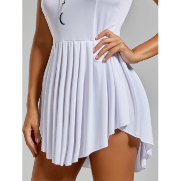 Asymmetrical hort leeveless Pleated Dress - White