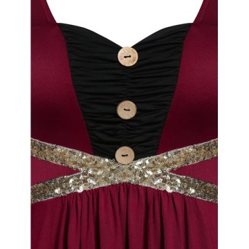 Asymmetrical Sweetheart Neck Sequined Dress - Red Wine