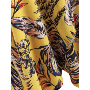 Asymmetrical Tropical Print Blouse - Yellow