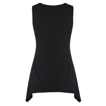 Asymmetrical V Neck Printed Tank Top - Black