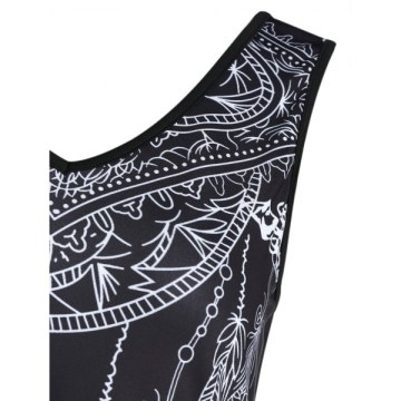 Asymmetrical V Neck Printed Tank Top - Black