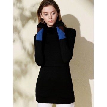 Attractive Turtleneck Long Sleeve Sheathy Pullover Sweatshirt For Women - Black
