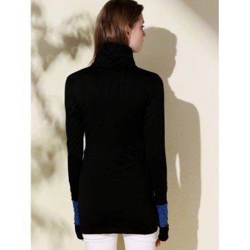 Attractive Turtleneck Long Sleeve Sheathy Pullover Sweatshirt For Women - Black