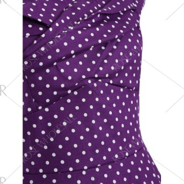 Audrey Hepburn Style Tiny Polka Dot Pattern Swing Skater Dress - Purple