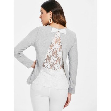 Back ace Panel Bowknot Embellished Top - Gray