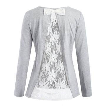 Back ace Panel Bowknot Embellished Top - Gray