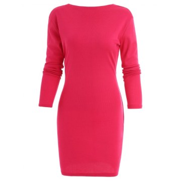 Back Tie Cut Out ini Dress - Rose Red