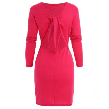 Back Tie Cut Out ini Dress - Rose Red