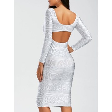 Backless Long Sleeve Sheath Tight Dress - White