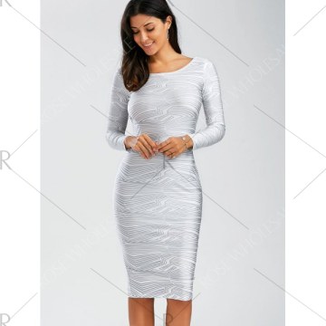 Backless Long Sleeve Sheath Tight Dress - White