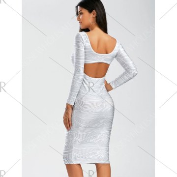 Backless Long Sleeve Sheath Tight Dress - White