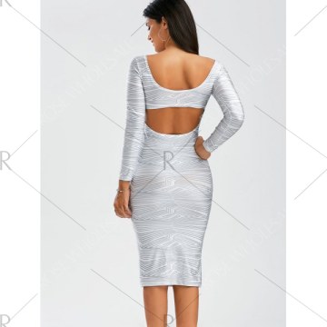 Backless Long Sleeve Sheath Tight Dress - White
