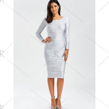 Backless Long Sleeve Sheath Tight Dress - White