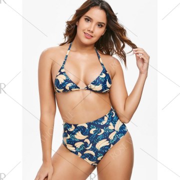 Banana Print High Rise Bikini Set - idnight Blue