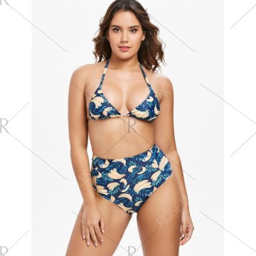 Banana Print High Rise Bikini Set - idnight Blue