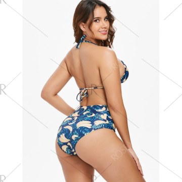 Banana Print High Rise Bikini Set - idnight Blue