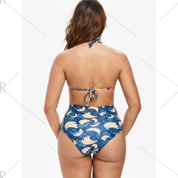 Banana Print High Rise Bikini Set - idnight Blue