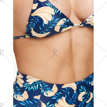 Banana Print High Rise Bikini Set - idnight Blue